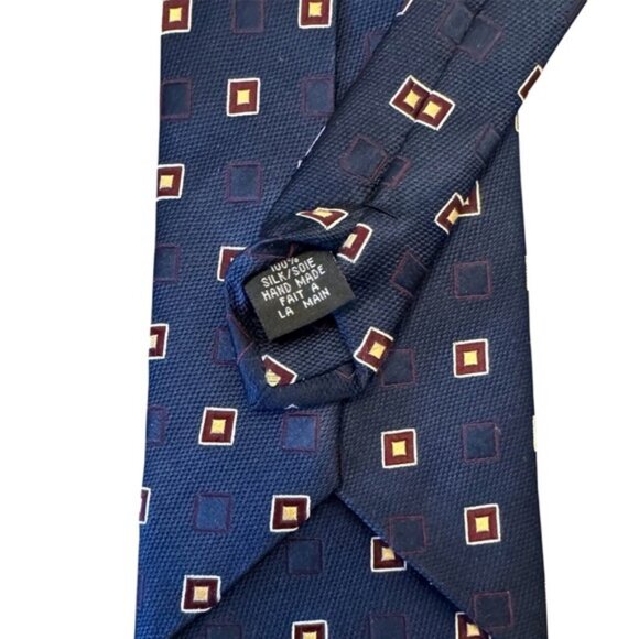 Alexander Julian silk tie burgundy & gold square pattern on navy background - Picture 5 of 6